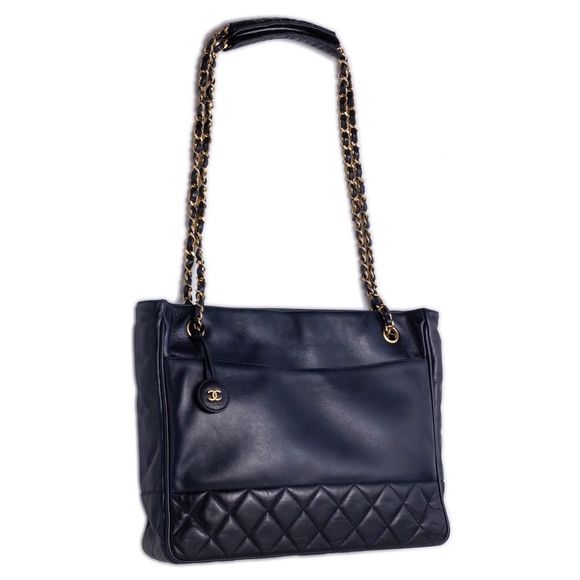 Chanel Double Chain Shoulder Lambskin Dark Navy Gold Shoulder Bag - Picture 1 of 9
